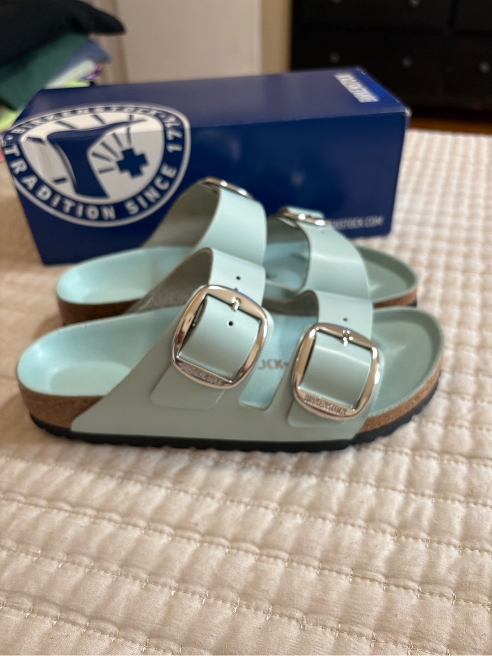 Birkenstock  Two-Strap Mint Green Adjustable Sandals